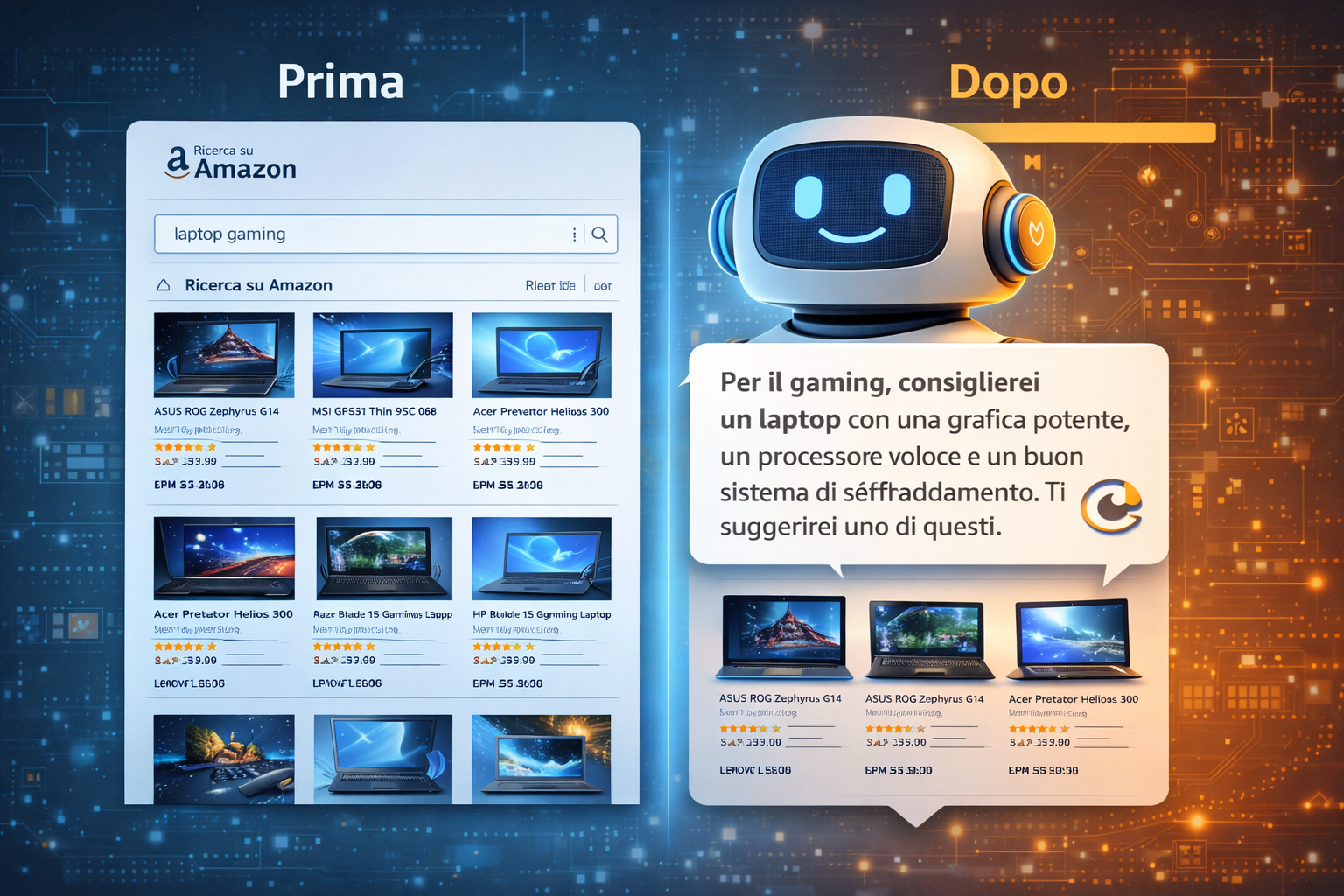 Differenza tra ricerca Amazon tradizionale e Rufus AI
