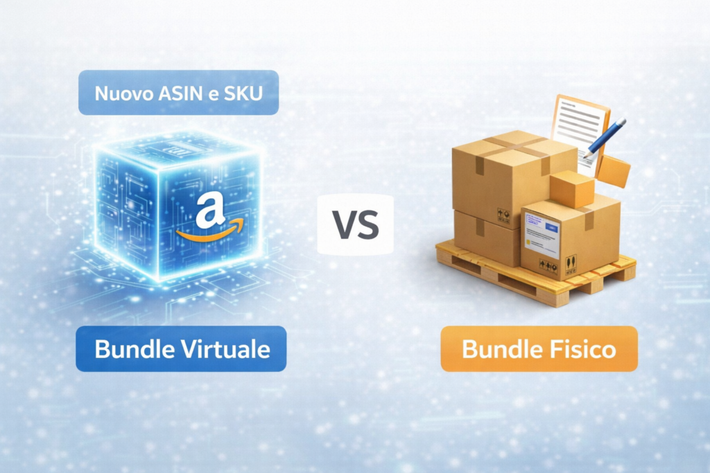 Confronto tra bundle virtuale e bundle fisico Amazon con differenze su logistica prezzo e controllo Buy Box