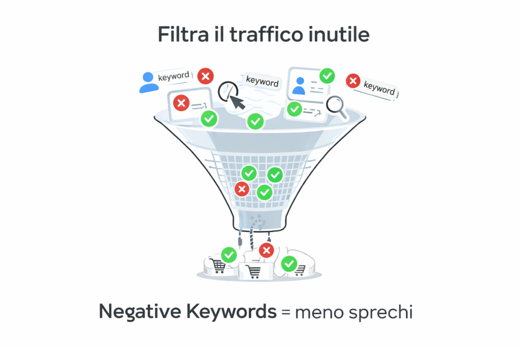 Negative keywords Amazon per filtrare traffico inutile e ridurre sprechi nelle campagne PPC