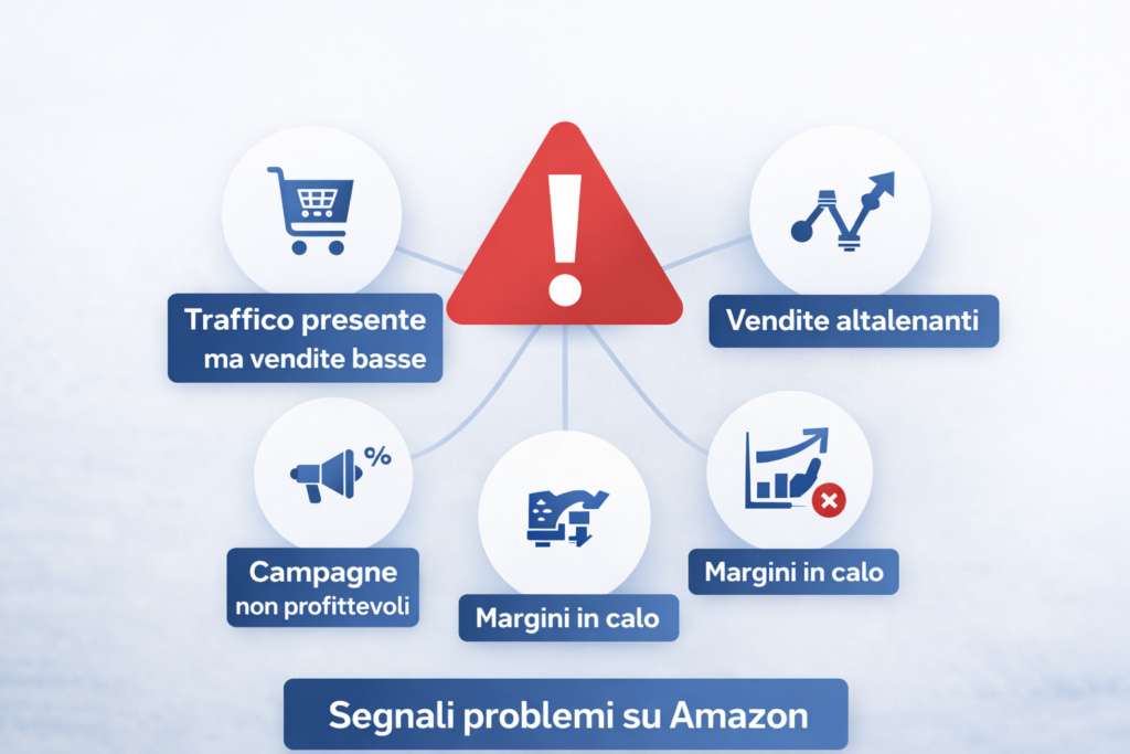 segnali problemi amazon traffico senza vendite campagne non profittevoli crescita bloccata