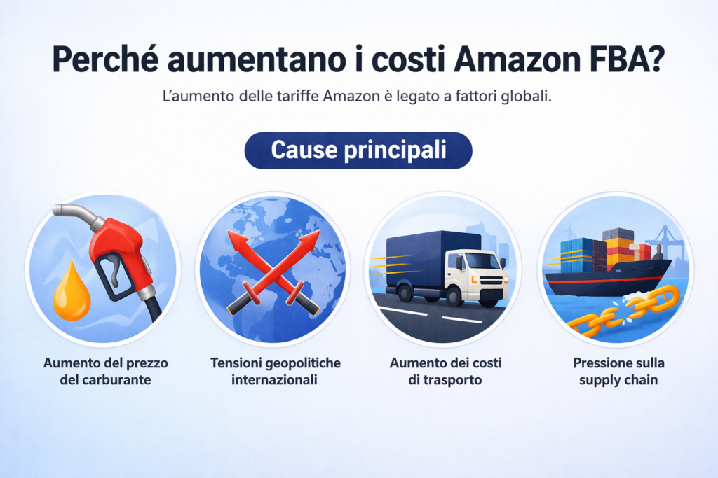 perché aumentano i costi Amazon FBA cause aumento logistica Amazon 2026
