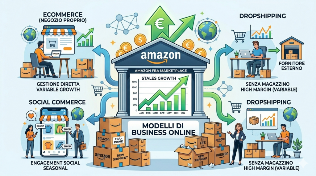 amazon vs ecommerce dropshipping social commerce confronto modelli business online