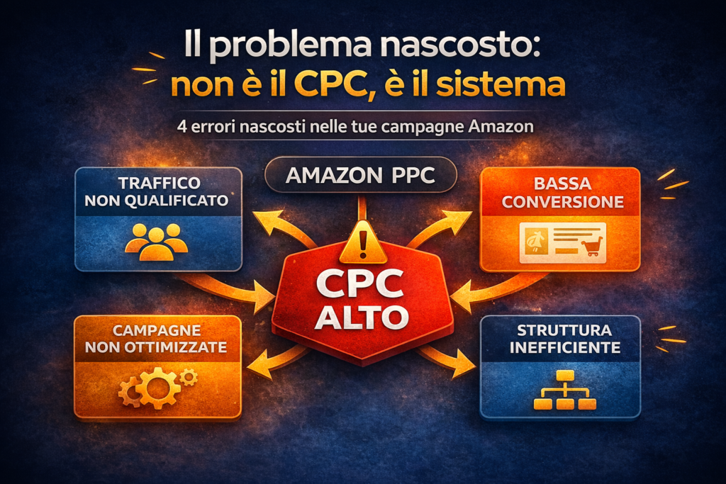 cpc amazon troppo alto problema sistema traffico non qualificato bassa conversione campagne non ottimizzate struttura inefficiente