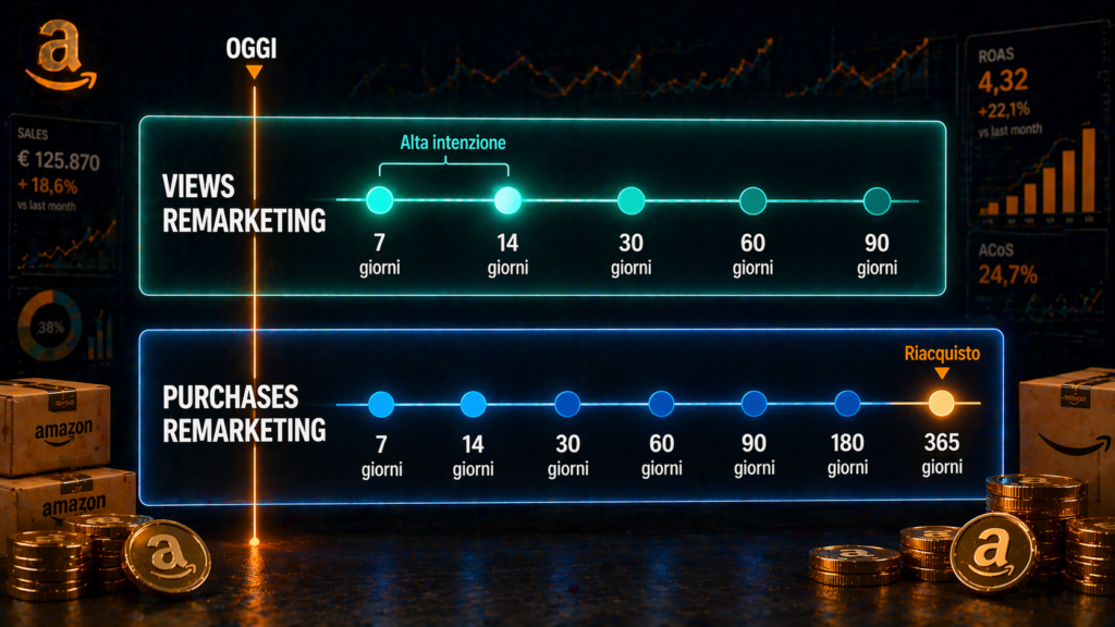 Lookback window Sponsored Display Amazon views remarketing 7 14 30 60 90 giorni e purchases remarketing fino a 365 giorni