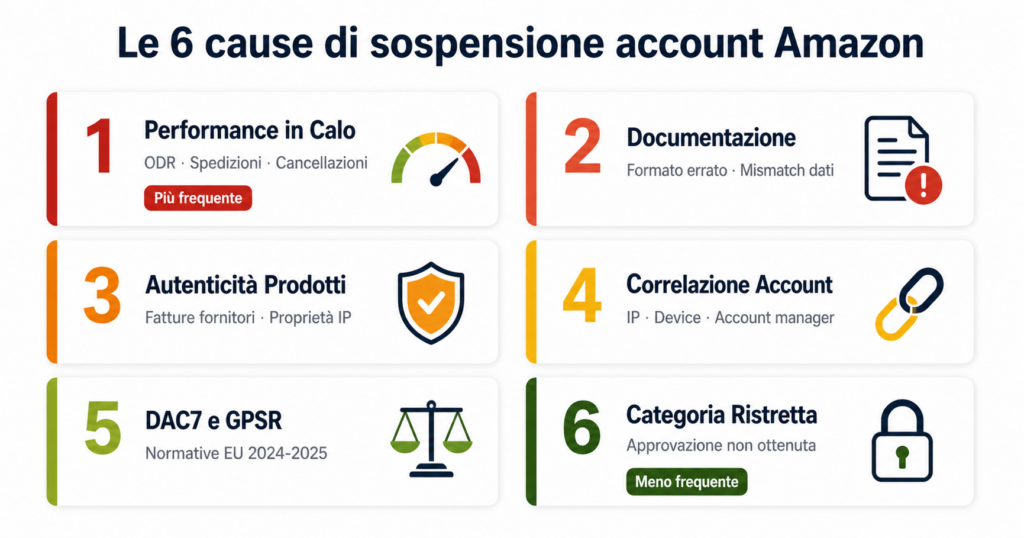 cause sospensione account amazon - performance odr documentazione autenticità correlazione dac7 gpsr