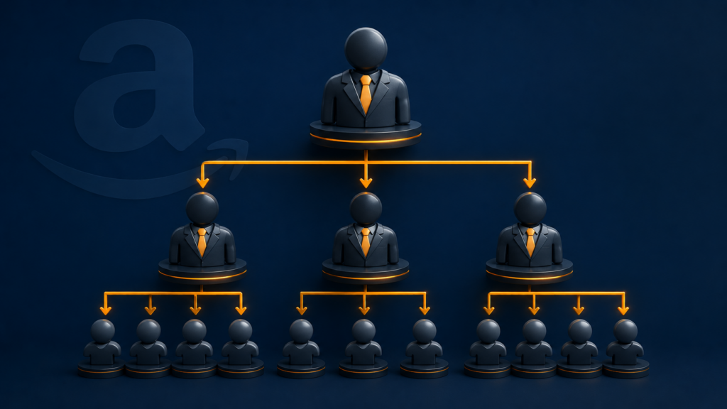 Organigramma struttura interna agenzia Amazon con account manager senior e figure junior operative