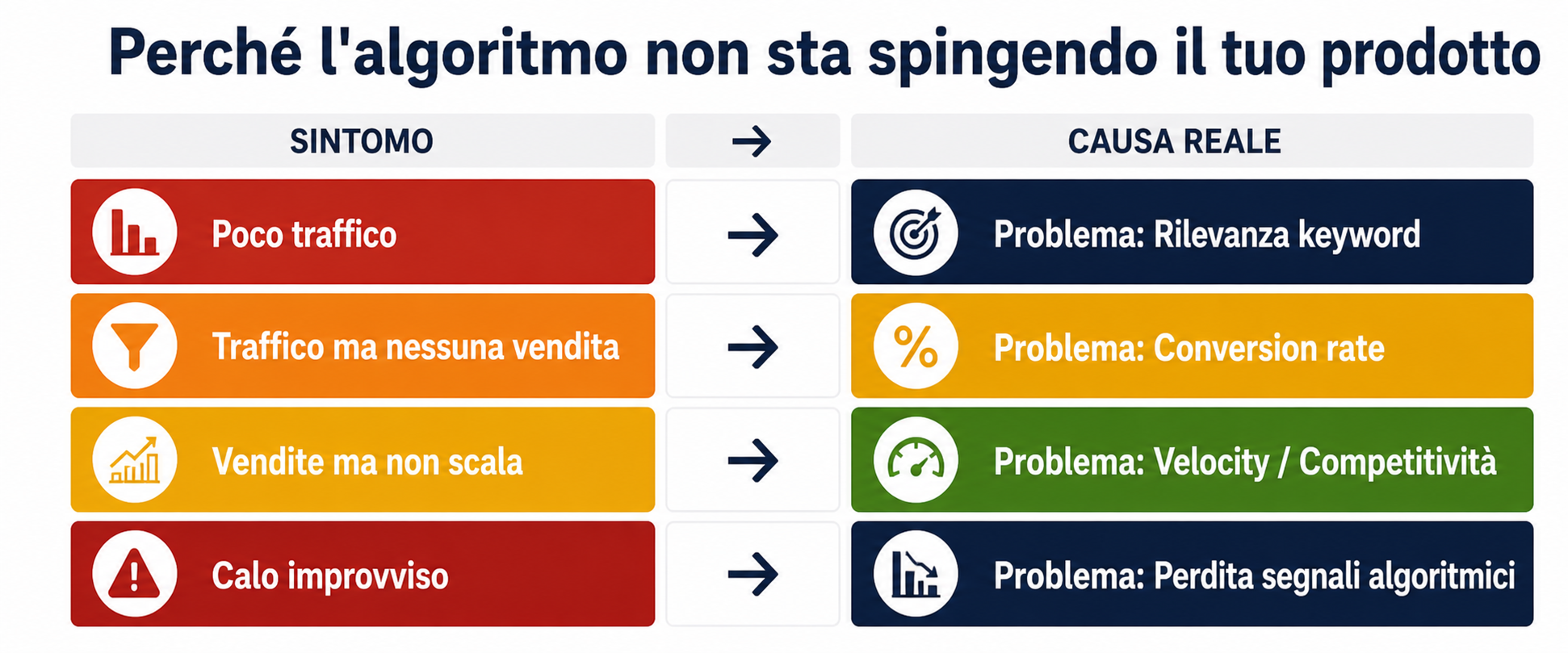 algoritmo amazon diagnosi - poco traffico traffico senza vendite vendite senza scala calo improvviso cause e soluzioni