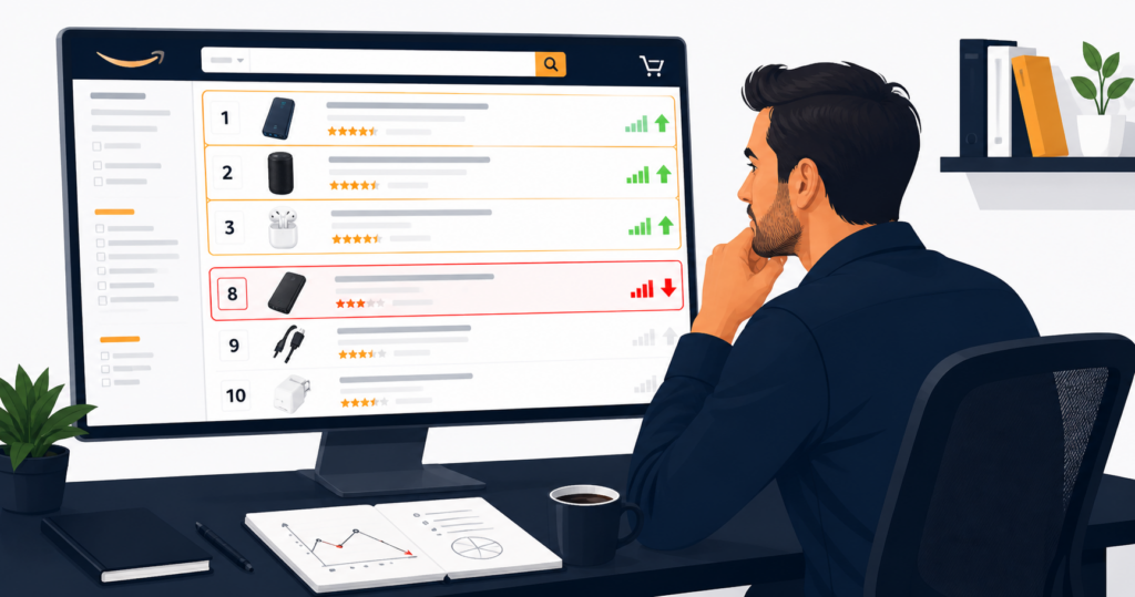 algoritmo amazon - seller che analizza il posizionamento dei suoi prodotti nelle serp di amazon