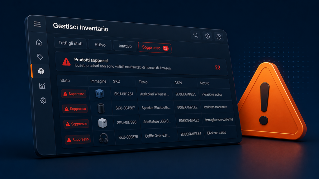 asin soppresso amazon stato seller central gestione inventario filtro soppresso
