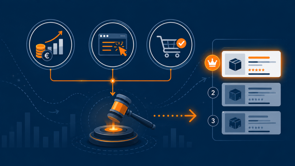 Meccanismo di aste Amazon Ads con ruolo di CTR CVR e bid nell'Ad Rank