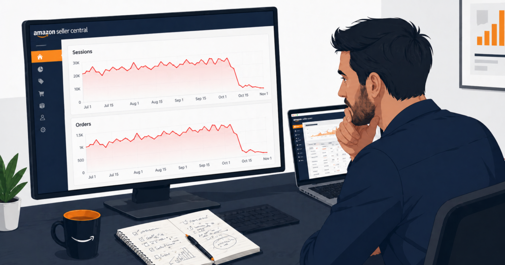 vendite amazon in calo - seller preoccupato analizza il calo improvviso di vendite in seller central