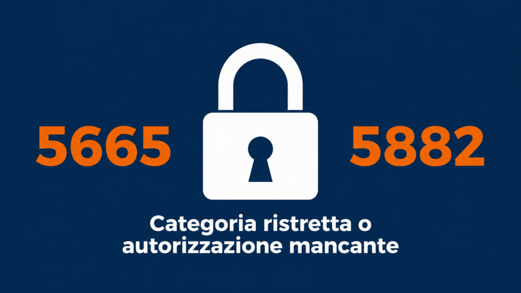 Icona lucchetto che rappresenta le restrizioni di categoria Amazon per gli errori 5665 e 5882