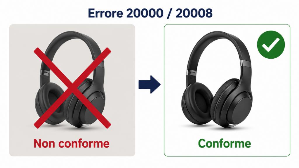 Confronto tra immagine prodotto Amazon non conforme con sfondo grigio e immagine corretta con sfondo bianco puro