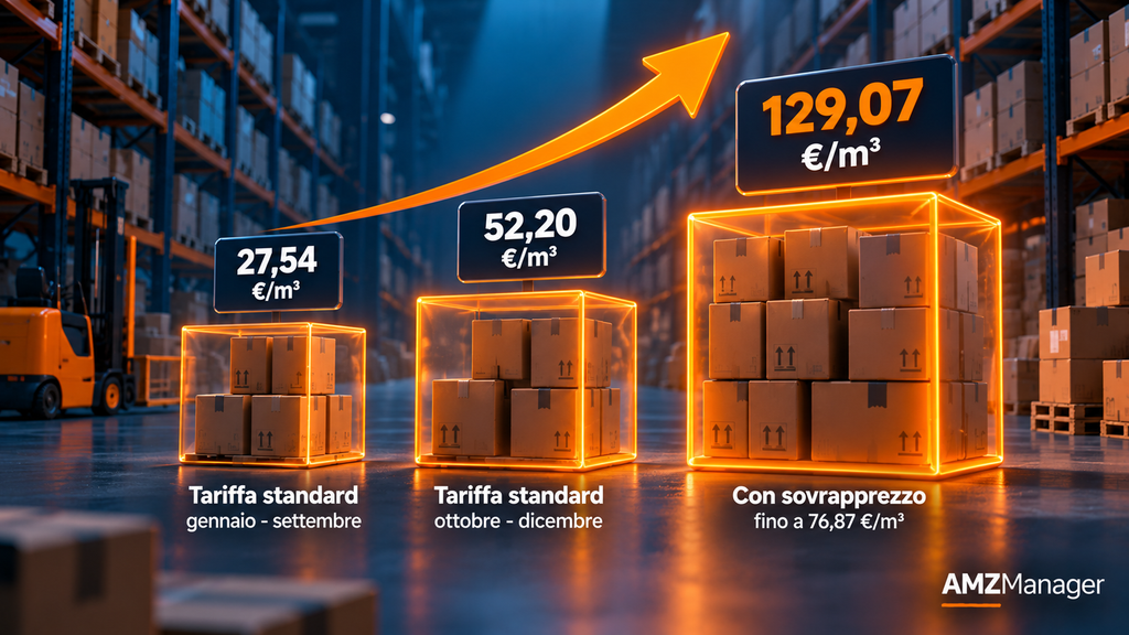 Stoccaggio FBA nel periodo di picco con tariffa al metro cubo in aumento da ottobre a dicembre